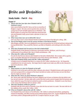 Pride and Prejudice Study Guide .